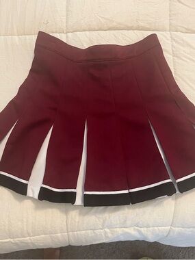 Varsity Maroon Pleated Skirt with White & Black Trim